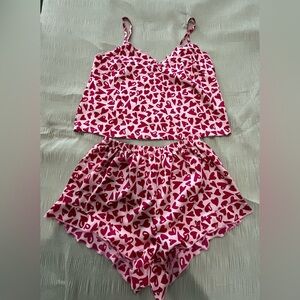 Colsie Pink Heart Print Pajama Set - Size Small